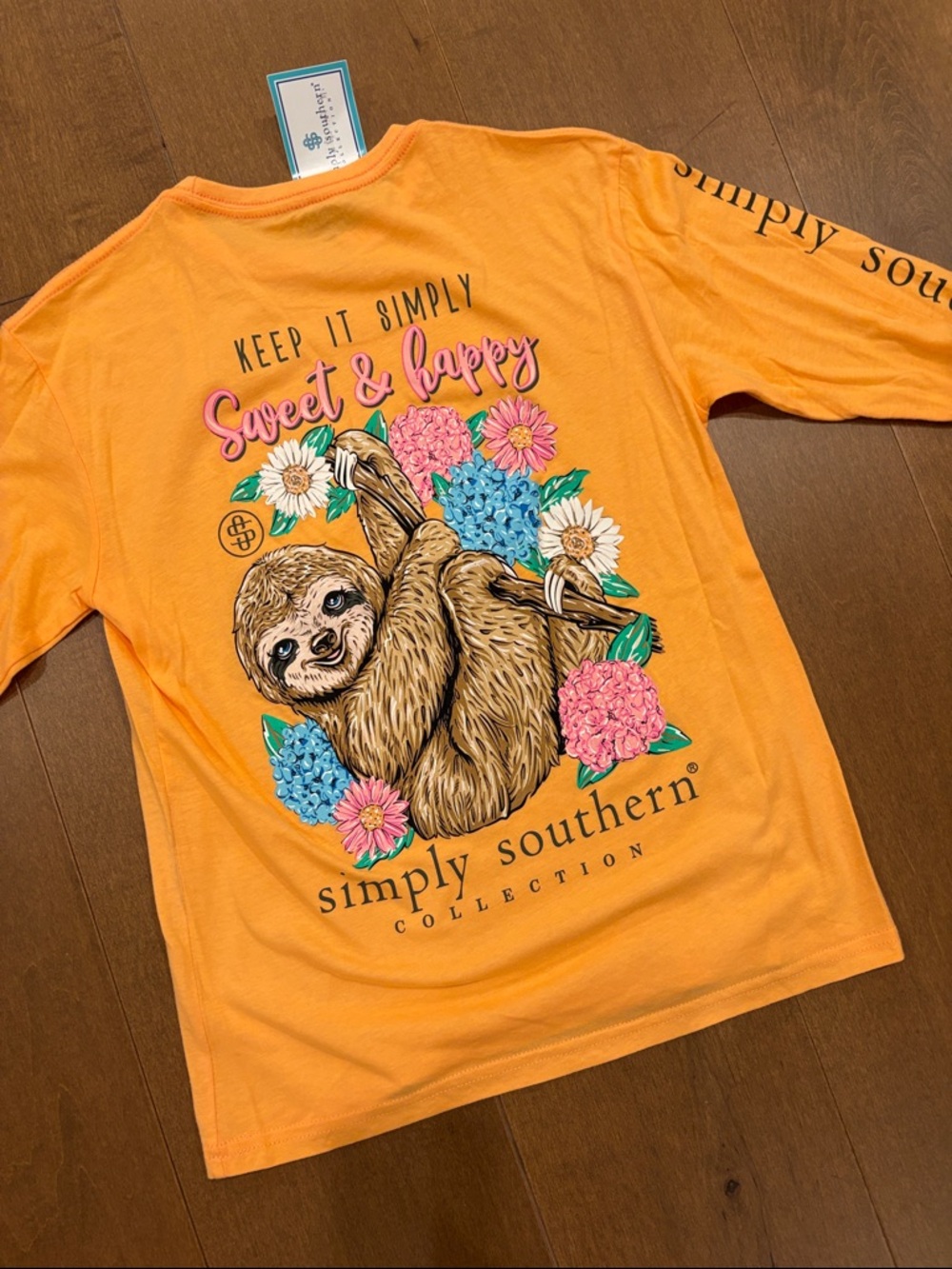 Simply Southern Orange Long Sleeve Kids Tee with Sleeve Logo